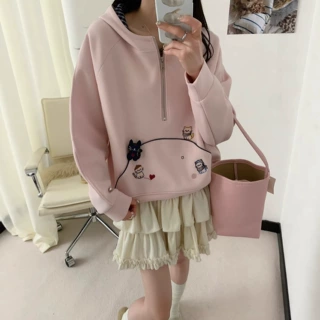 1726半拉链刺绣连帽卫衣2026春韩系减龄ins风时尚休闲百搭卫衣女