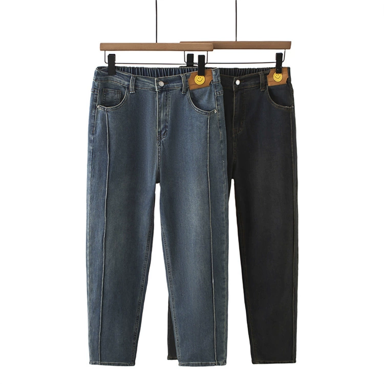 2023 Осень Новые джинсы больших размеров пухлая девушка универсальная с завышенной талией смайлик логотип Свободные повседневные шаровары для похудения 6373