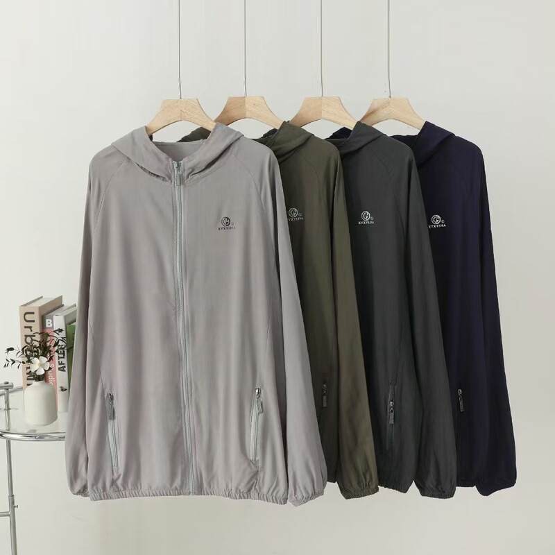Summer Cotton Silk Hooded Men's Sun Protection Clothing Zipper Cardigan Large Size Fashionable Casual Top Artificial Cotton Long-Sleeved Jacket Summer Cotton Silk Hooded Men's Sun Protection Clothing Zipper Cardigan Large Size Fashionable Casual Top Artificial Cotton Long-Sleeved Jacket