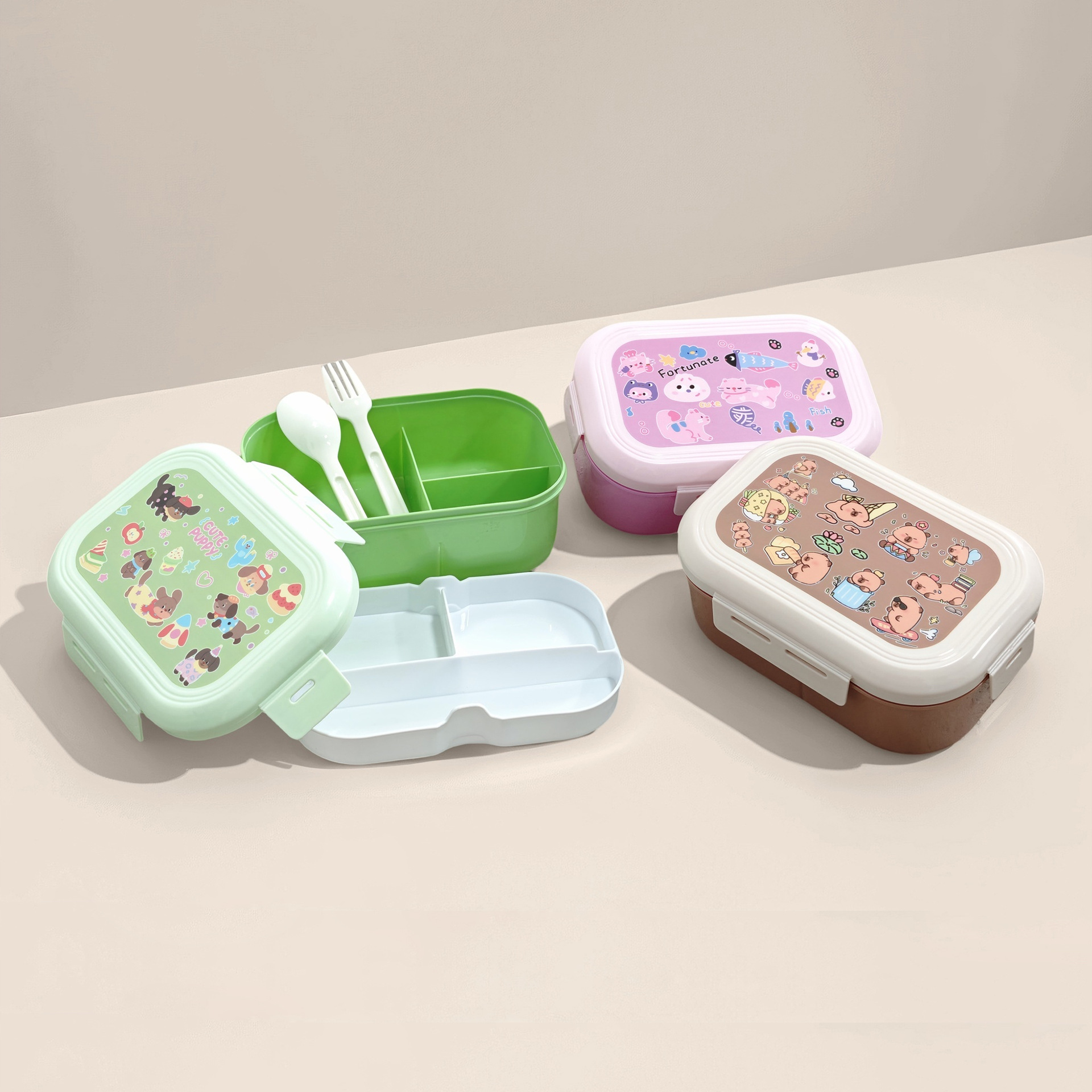 Hot sale de doble almuerzo de plástico hervidor conjunto de estudiantes y niños lindo caja de almuerzo portable taza de agua directa