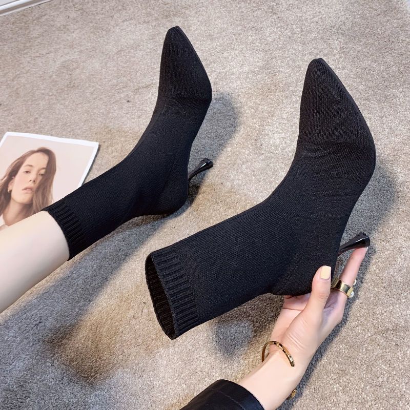 Women's Shoes and Boots 2022 Autumn and Winter New Versatile Short Boots Pointed Toe Stiletto High Heel Martin Boots Knitted Elastic Boots Sock Boots Women's Shoes and Boots 2022 Autumn and Winter New Versatile Short Boots Pointed Toe Stiletto High Heel Martin Boots Knitted Elastic Boots Sock Boots