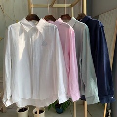 Fu馬の刺繍を引っ張ります。女性用のリネン綿のシャツ25041402