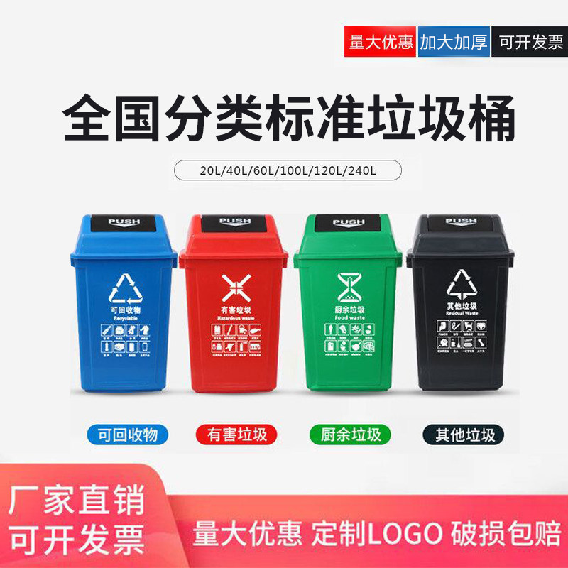 Four-Color Garbage Classification Trash Can with Lid, Large Size for Kitchen, Commercial Use, Catering, Sanitation, Outdoor, Large Capacity, Public Areas