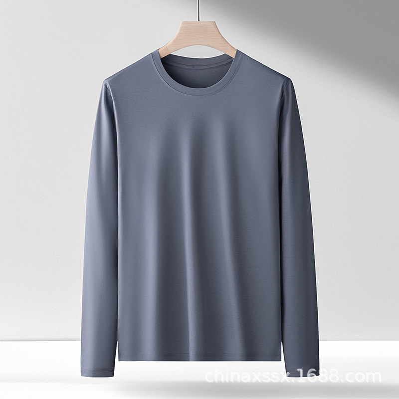 De alta gama de productos genuinos de algodón Pima de caballo cuello redondo de manga larga Camiseta de algodón puro color sólido de manga larga pullover hombres y mujeres camisa de fondo