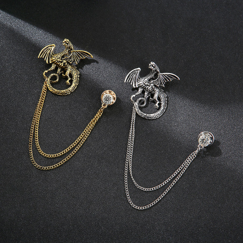 Full diamond eagle deer head men's domineering brooch suit jacket bow tie accessories fashionable personality chain tassel brooch