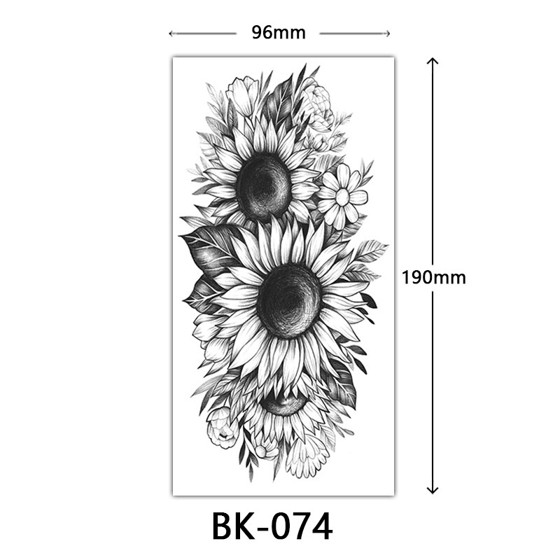 クロスボーダー特別供給スケッチフラワータトゥーステッカースケッチタトゥーステッカーバラの花黒と白の花タトゥー|undefined