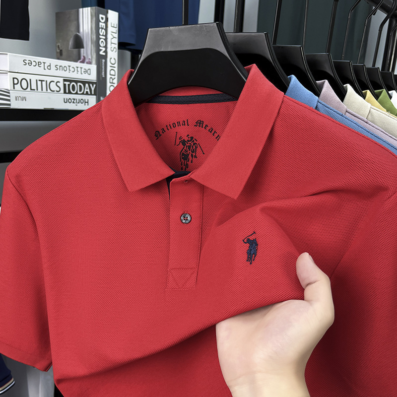 100% シルケット綿ポールブランド紳士服夏メンズ半袖 Tシャツラペル純綿高品質ポロシャツ男性用|undefined