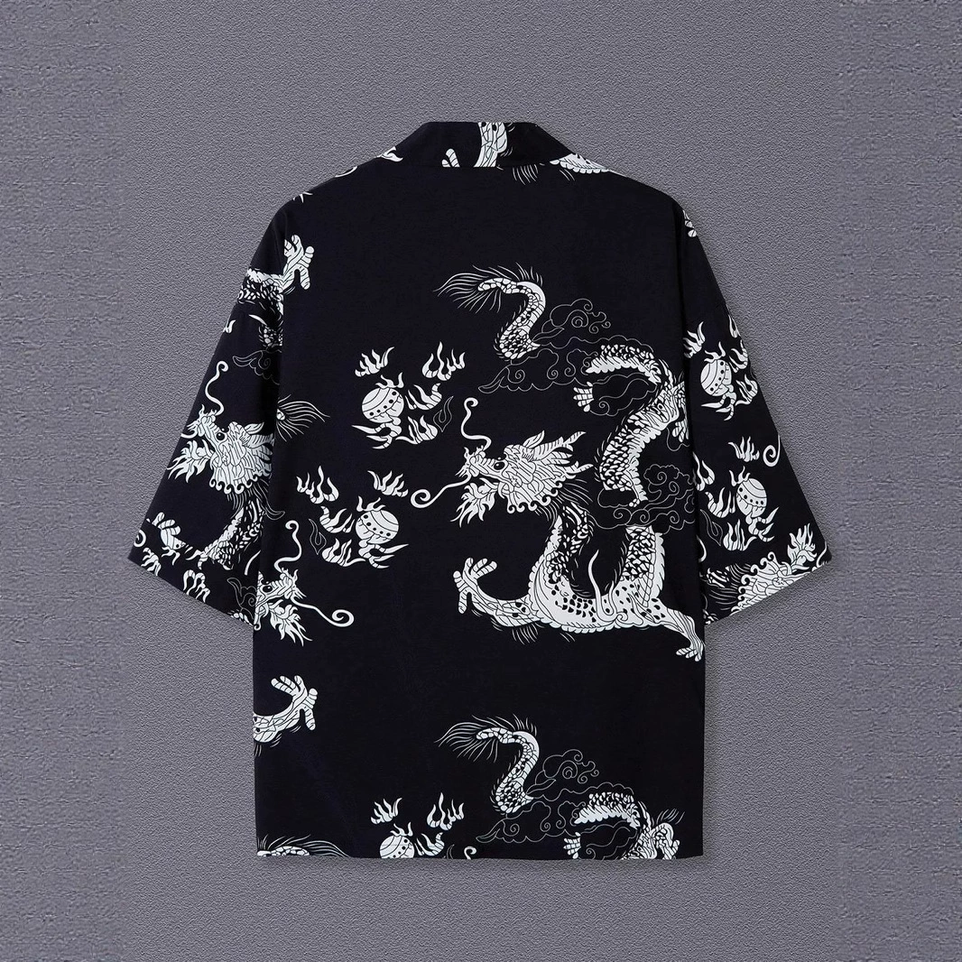 Летняя уличная мода, кимоно в японском стиле с принтом перьев, кардиган с рукавом три четверти, мужская повседневная рубашка, тонкая куртка