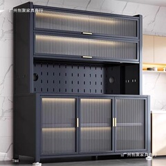 厨房置物架加长落地多层铁艺餐边柜多功能收纳碗碟锅具储物柜轻奢