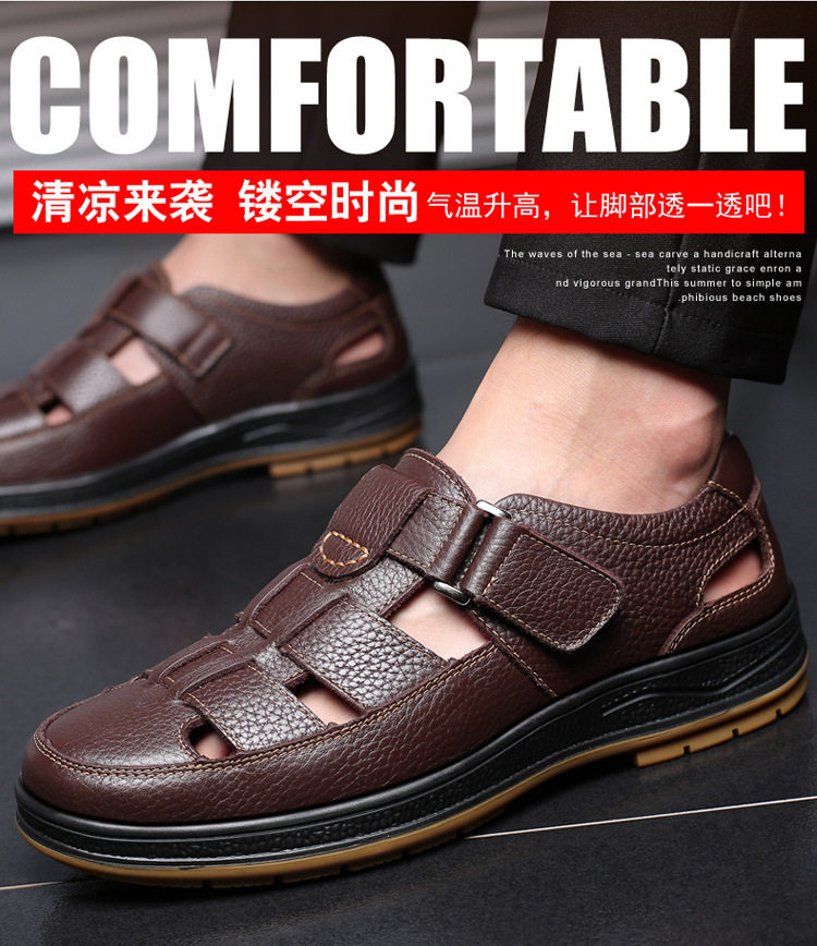 Dép sandal nam da thật đục lỗ thoáng khí chống trượt — Màu nâu, Màu đen chi tiết 5