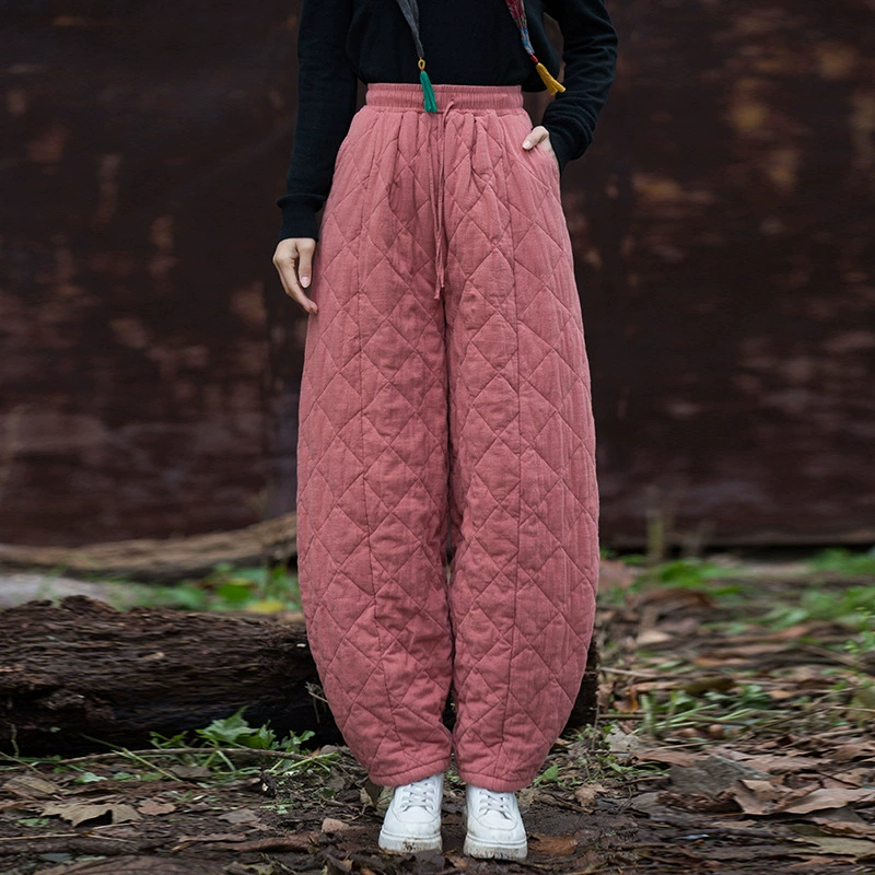 Зимние стеганые брюки oversize, увеличенная толщина, . Цвета: нат. лен, зелёный, чёрный, фуксия. Размер: средний