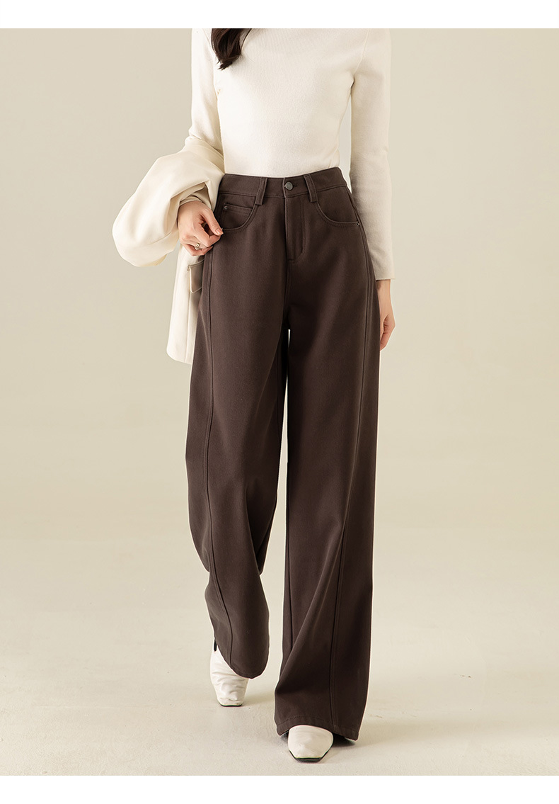 Quần ống rộng cotton linen lót lông mùa đông dáng suông ống thẳng — Màu cà phê chi tiết 6