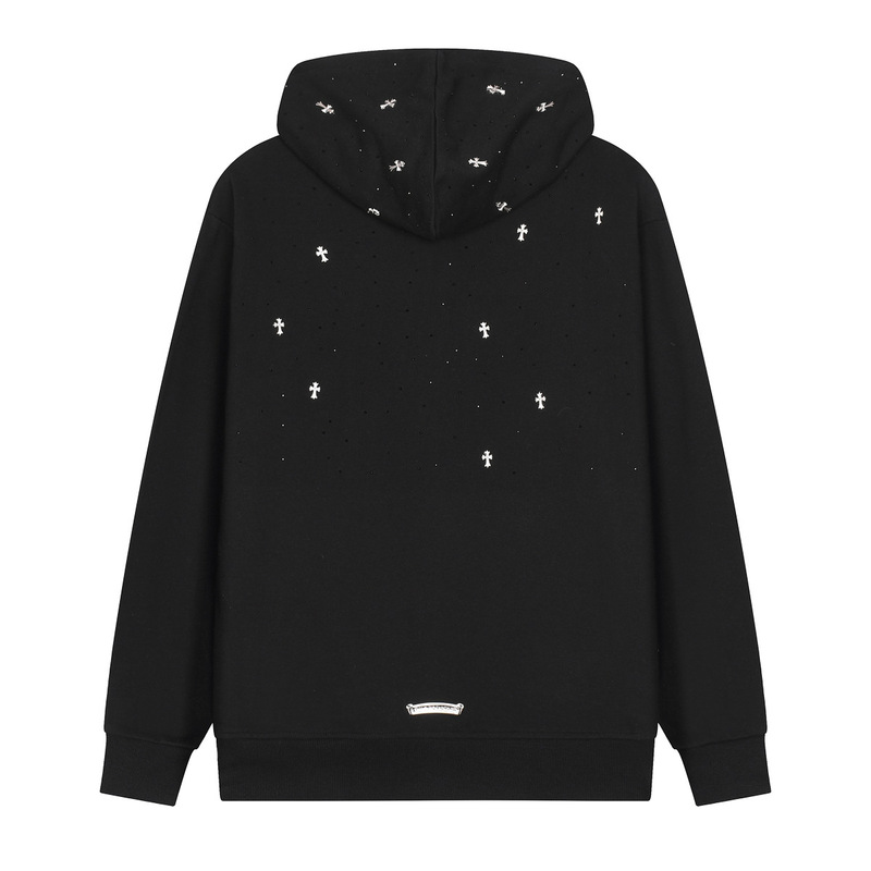 Trendy Brand Kruo Brand Heavy-Duty Washed and Distressed Cross Flower Starry Sky Hot Diamond Zipper Sweatshirt Jacket for Men and Women, Trendy