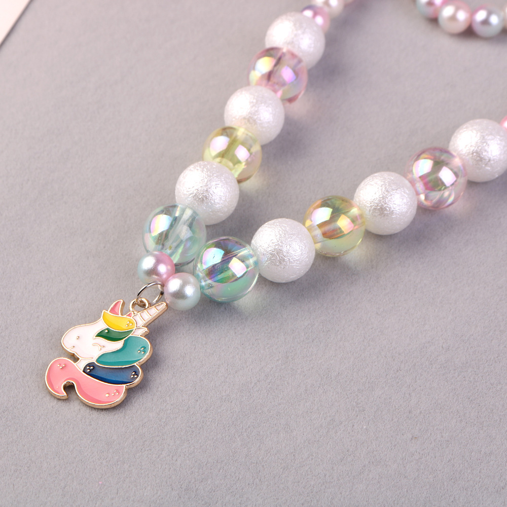 Estilo coreano de los niños collar de perlas pulsera traje unicornio collar niñas transfronterizo Accesorios Al Por Mayor