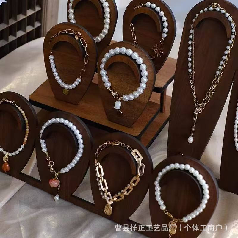 木制手链展示架手串收纳架木质珠宝项链陈列架桌面实木手链架|undefined