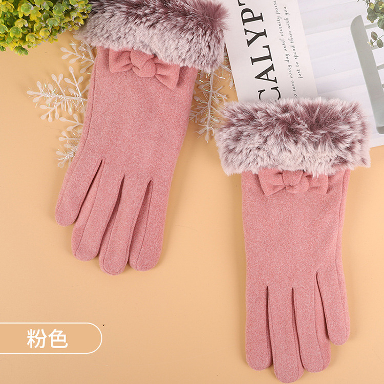 Guantes de las mujeres primavera y otoño invierno pantalla táctil forrado de lana caliente lindo estudiante ciclismo engrosada a prueba de viento guantes fríos