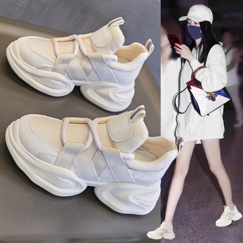 Inner realce zapatos de papá mujeres 2024 primavera nuevos zapatos blancos de todo fósforo zapatos de mujer de suela gruesa zapatos deportivos casuales de plataforma