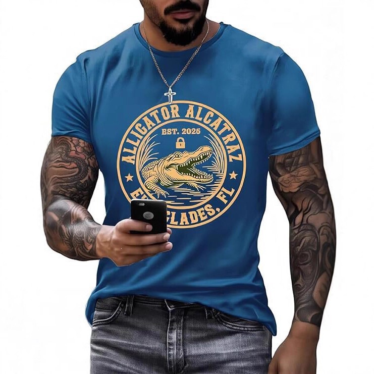 European and American Temu Amazon Independent Site 2026 New Cross-Border Trade Men's Fashion Crocodile Print T-Shirt European and American Temu Amazon Independent Site 2026 New Cross-Border Trade Men's Fashion Crocodile Print T-Shirt