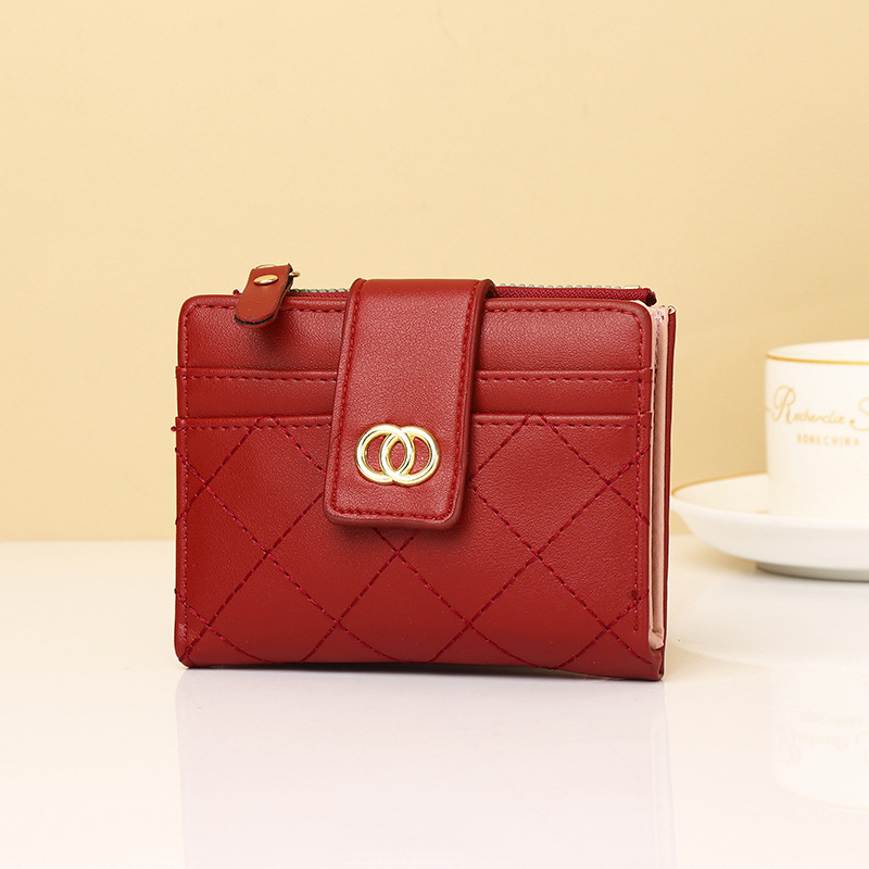 Cartera nueva para mujer, bordado de fragancia pequeña, posición de varias tarjetas, monedero delgado, billetera corta para mujer, billetera triple para mujer