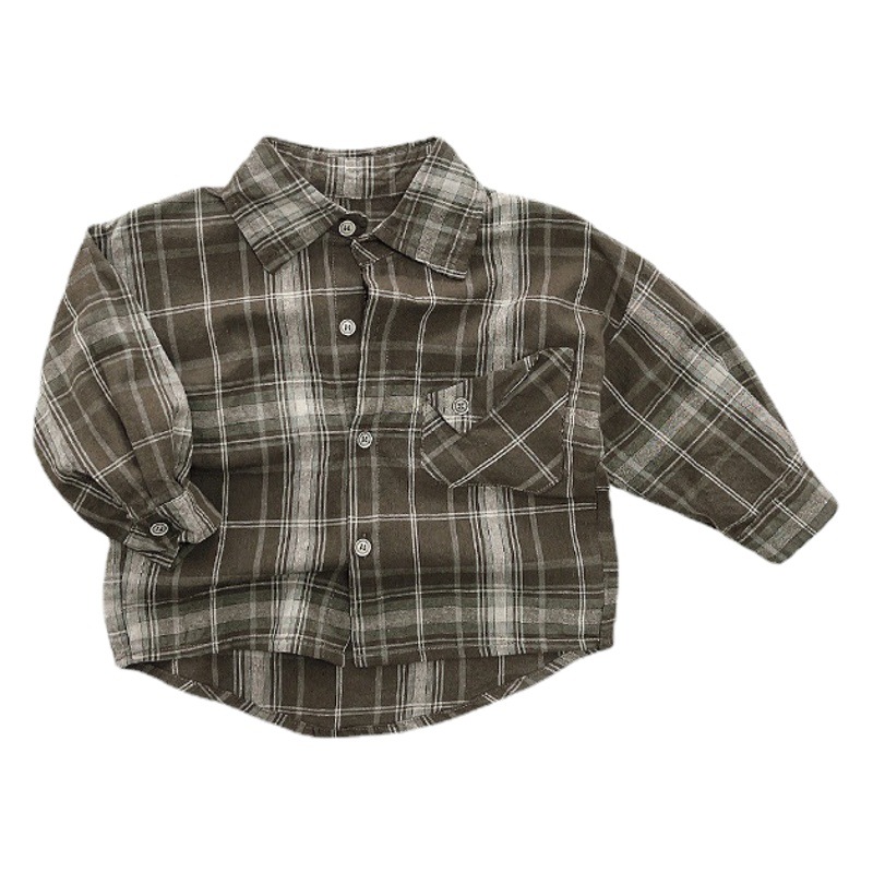 Estilo retro ~ 2024 primavera y otoño nuevo estilo coreano japonés retro niños camisa a cuadros niñas algodón capa delgada