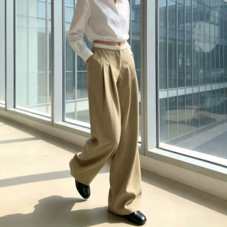 黑色裤子女春夏秋宽松高腰阔腿裤小个子高级垂感窄版直筒西装裤潮