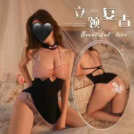 情趣内衣新款性感粉色纯欲小胸旗袍免脱诱惑蕾丝开叉吊带制服套装
