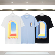 外贸新品卡萨布兰卡短袖 幻境之门字母logo印花个性CASA短袖T恤衫