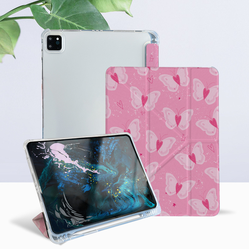Adecuado para ipad de Apple, cubierta protectora de tableta a prueba de caídas magnéticas, con ranura para bolígrafo, carcasa protectora con patrón de mariposa pintada con pliegue en Y