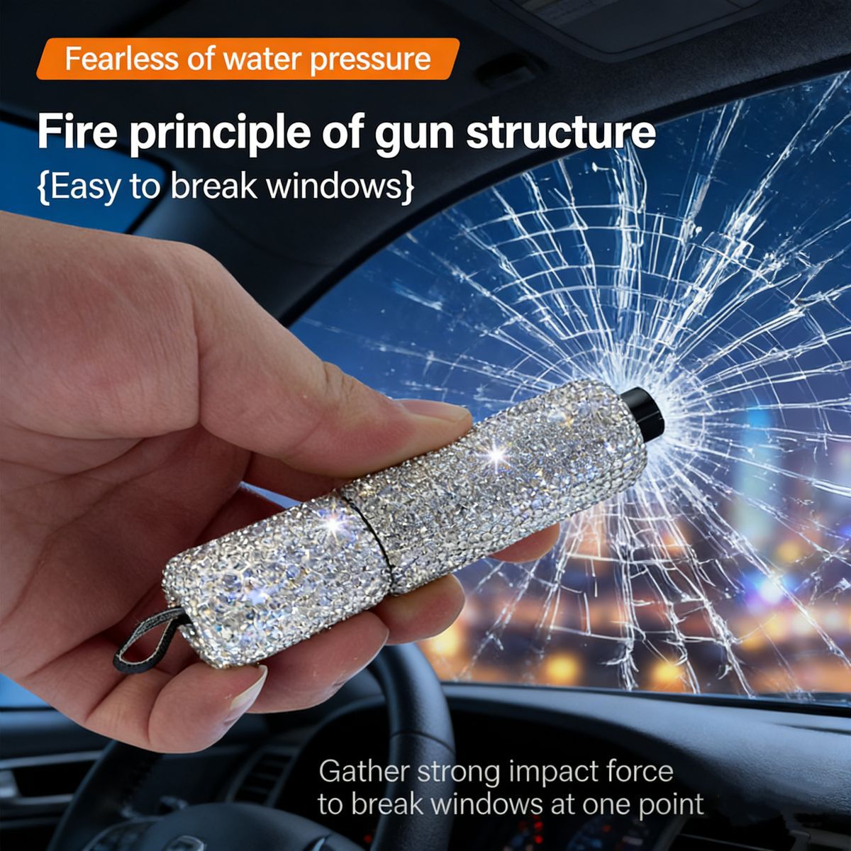 Car Safety Hammer, Two-In-One Window Breaker, Seat Belt Cutter, Portable Emergency Escape Tool, Creative Diamond-Encrusted Design