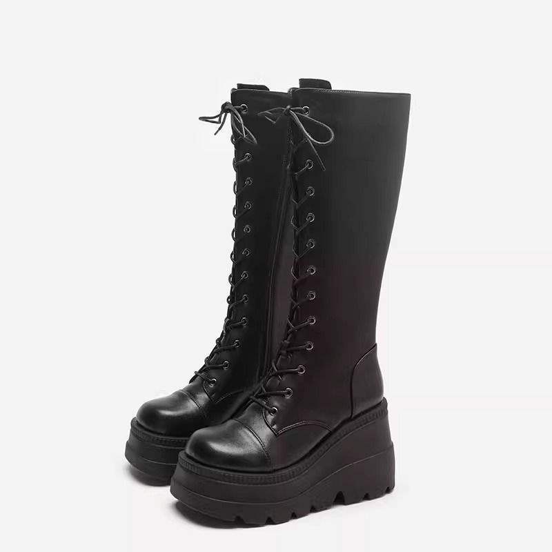 2025Cos Height-Increasing Long Boots Thick-Soled Martin Boots Women's High Boots Women's Riding Boots Height-Increasing Shoes Versatile 8.5cm