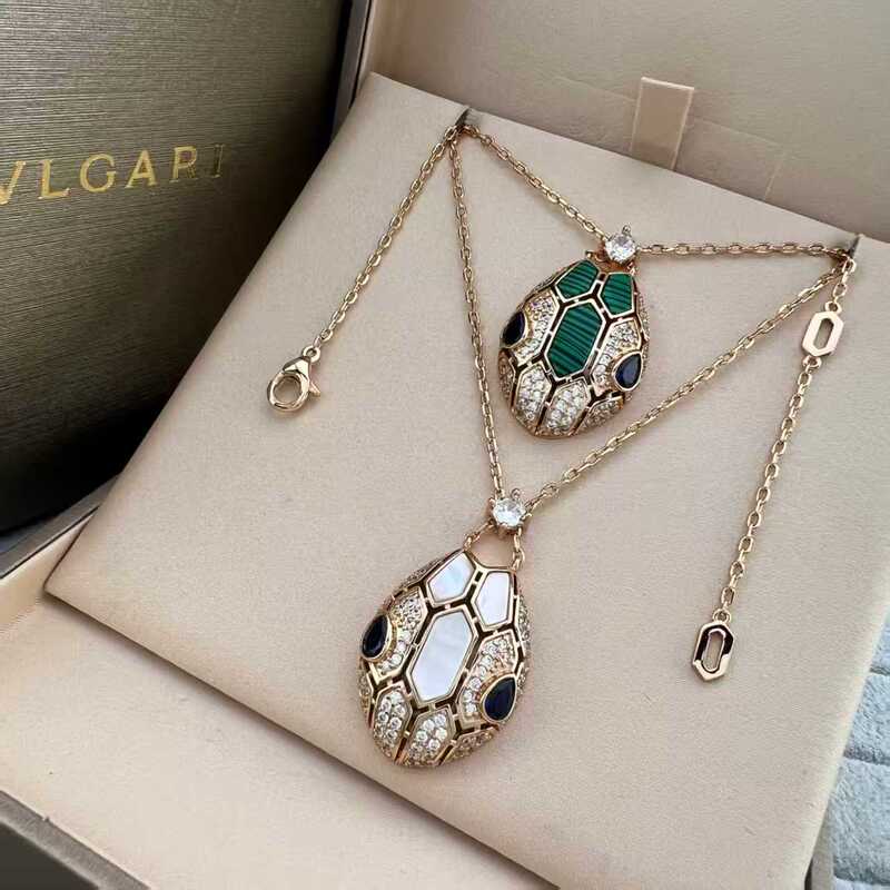 New Model V Gold Inlaid with Diamonds, White Shell, Red Agate High-End Snake Head Necklace, Bv Letter Fine Craftsmanship Collarbone Chain, Women's Sweater Chain