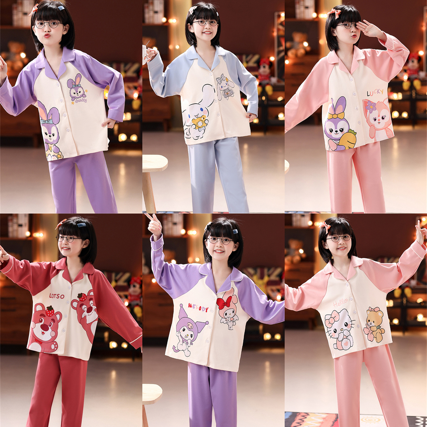 Pijamas infantiles primavera y otoño mangas largas princesa delgada bebé niños grandes niñas dibujos animados set de ropa para el hogar