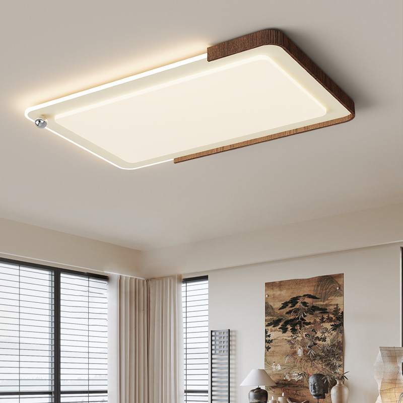 Lámpara de sala de estar Retro Wabi-Jifeng Color de nogal Lámpara de techo de sala Lámpara de Zhongshan de estilo crema antigua de espectro completo