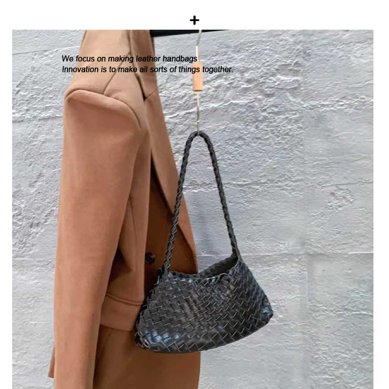Dragon Diffusion Women's Woven Leather Bag Retro Shoulder Handbag Underarm Bag Baguette Bag - Thumbnail 2
