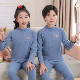 中小男女童无痕德绒内衣新款中领薄款打底衫保暖发热恒温卡通套装