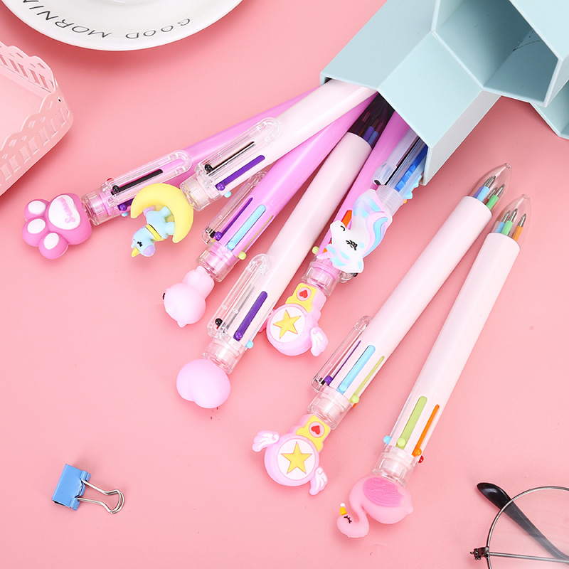 Cartoon Creative Six-Color Gel Pen, Colorful Gel Pen, Cute Push Pen, Office Stationery, Oil-Based Pen, Wholesale
