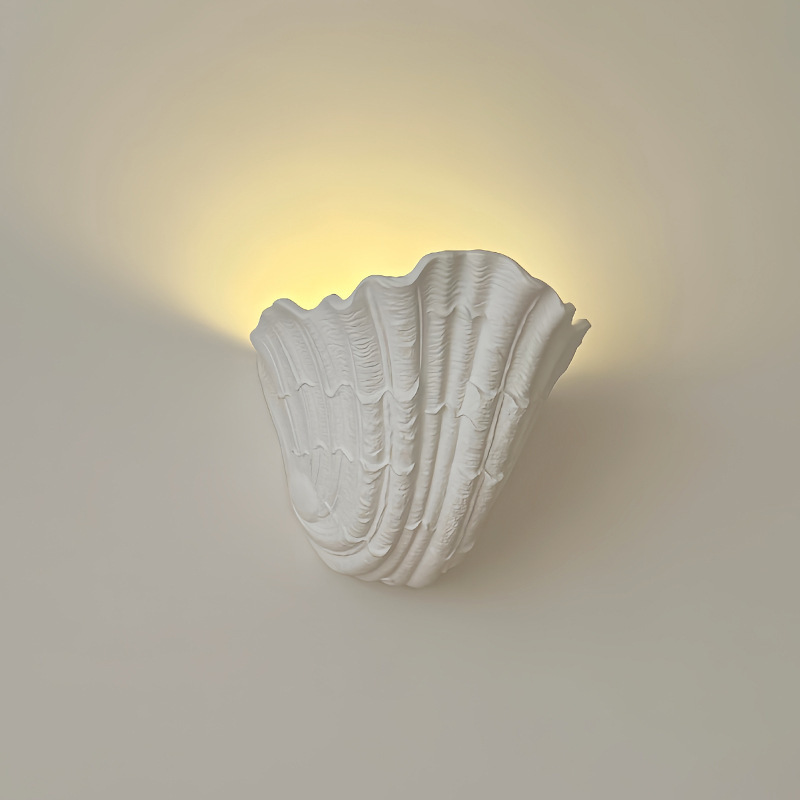 Original quality French shell-style plaster wall lamp for master bedroom headboard, living room, wabi-sabi style staircase, corridor, hallway, and entryway