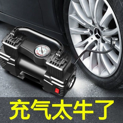 Car Dual-Cylinder Air Pump with Hava nasosu - double-cylinder-pointer-with-light-black