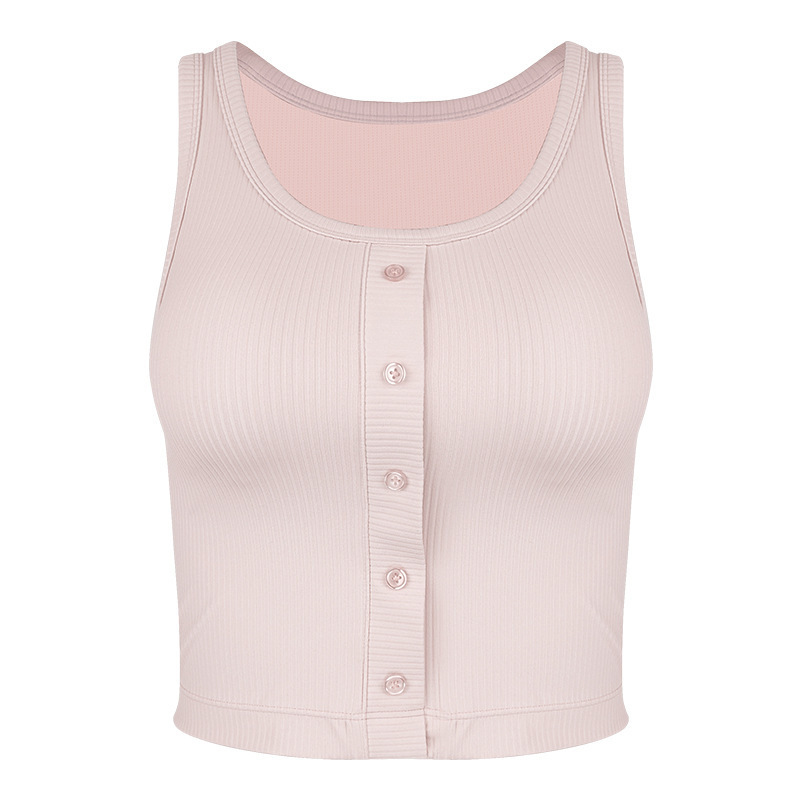 2025 春と夏の新しいヨガ服女性の胸パッドベスト偽ボタン装飾フィットネス服ハイウイングスパンデックスフィットネス服|undefined