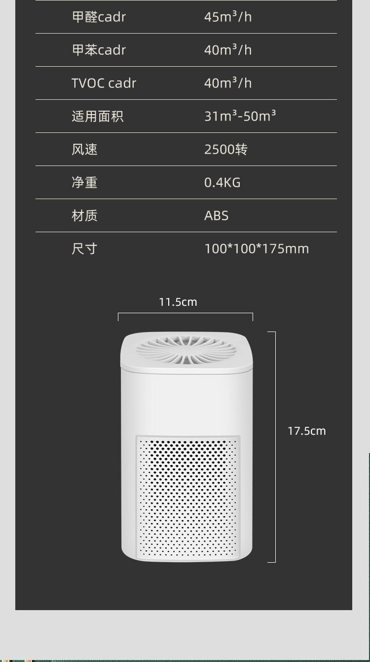 Household Air Purifier, Car-Mounted Indoor Odor Removal, Second-Hand Smoke, Office Desktop, Oil Fume Suction, Pregnant Women Cross-Border
