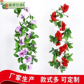 仿真九头玫瑰婚庆仿真花家居装饰人造花吊顶仿真花装饰藤条绢花