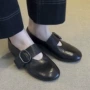 一字圆头平底纯皮单鞋