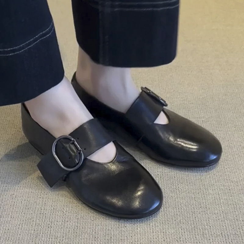 巨舒服软糯舒适~纯皮玛丽珍鞋女春大圆头一字扣带芭蕾舞平底单鞋