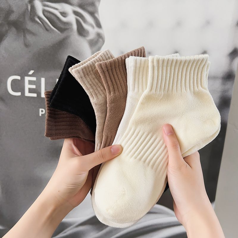 White Socks Women's Short Socks Non-Pure Cotton Summer Men's Short Calf Socks Japanese Pure Color Odor-Resistant Sweat Absorbent Couple Sports Socks 