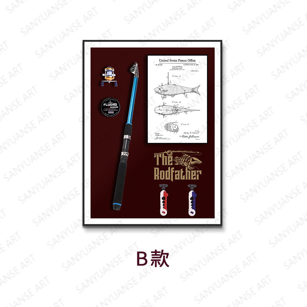 Pintura decorativa de pesca Restaurante de barbacoa de mariscos Pintura colgante Ruta de pesca Yahai Tienda de aparejos de pesca Mural Pintura física tridimensional