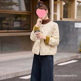 跨境新中式国风夹棉厚外套女5冬季新超看短轻薄菱格羽绒棉服图片