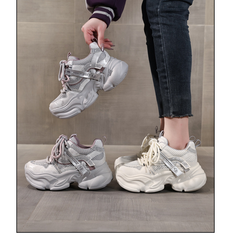 Giày sneaker nữ đế dày chunky lưới thoáng khí tăng chiều cao — Xám tím chi tiết 17