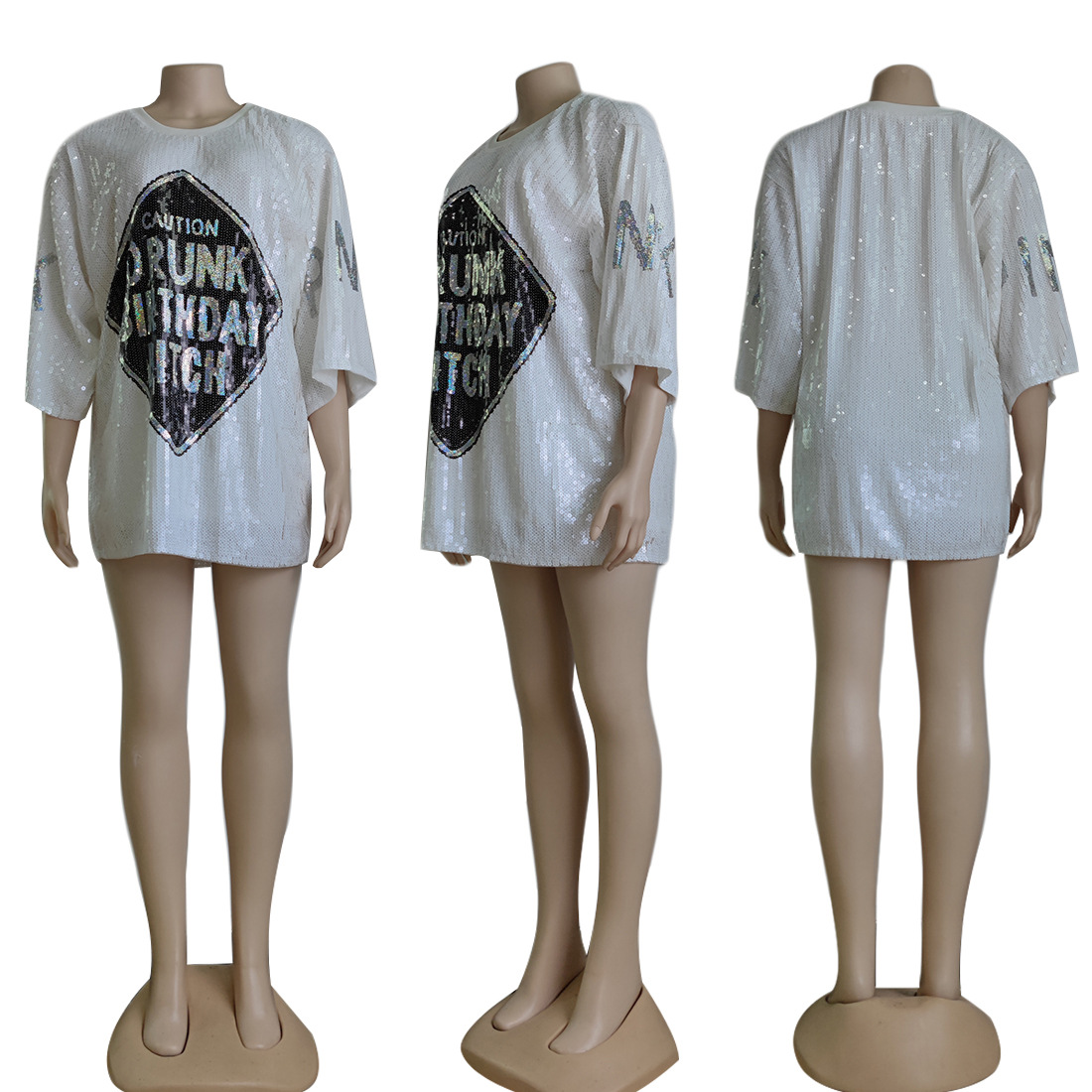 W0008 Cross border European and American Women's Fashion Short Sleeve Sexy Shiny