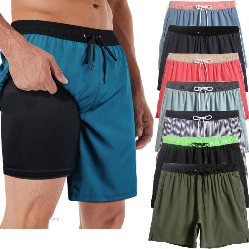 European and American Style Swim Trunks and Beach Shorts 2-in-1 for Men, Anti-Embarrassment Shorts (Factory Inventory, Inquiries Welcome)