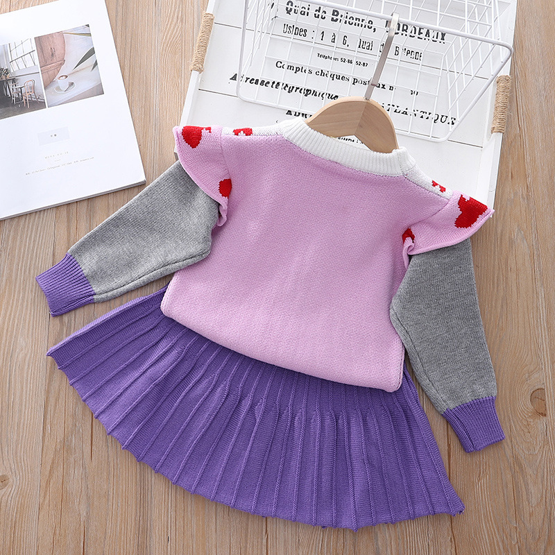 Herbst und Winter Fashion Internet Rot 1-8 Jahre altes Mädchen Baumwolle Kontrast Pullover Halbrock Zweiteiler_voghion.com